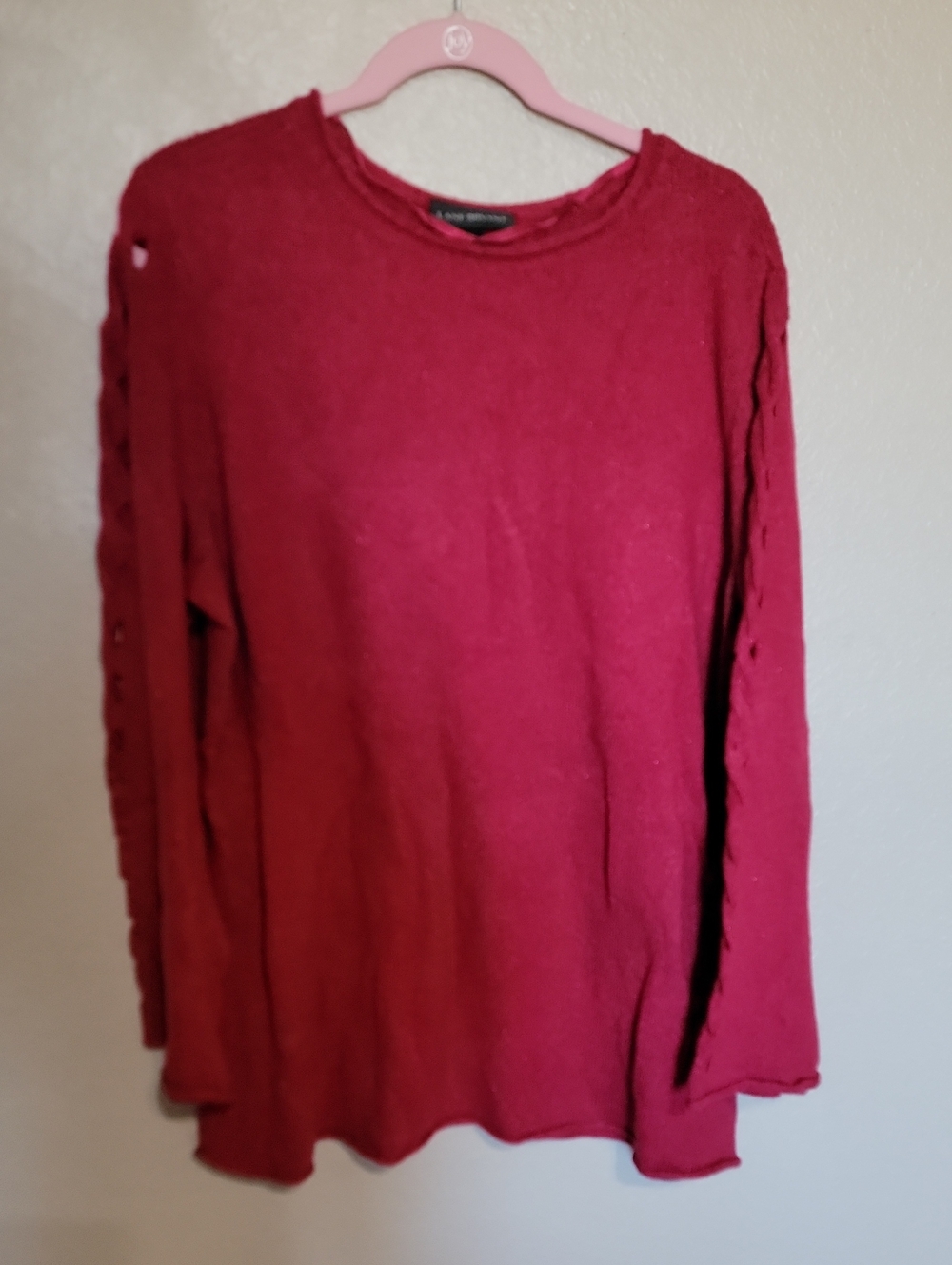 Lane Bryant Berry-Red Crewneck Sweater with Ladder Sleeve Detail